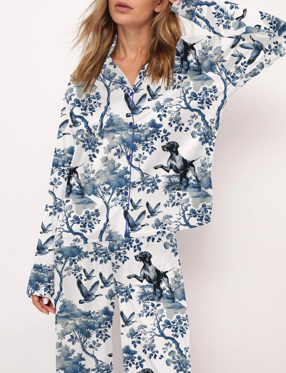 German Shorthaired Pointer Silky Satin Pajama Set For Women
