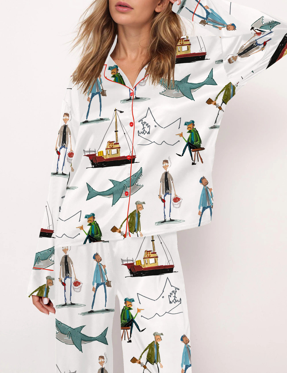 Shark Silky Satin Pajama Set For Women