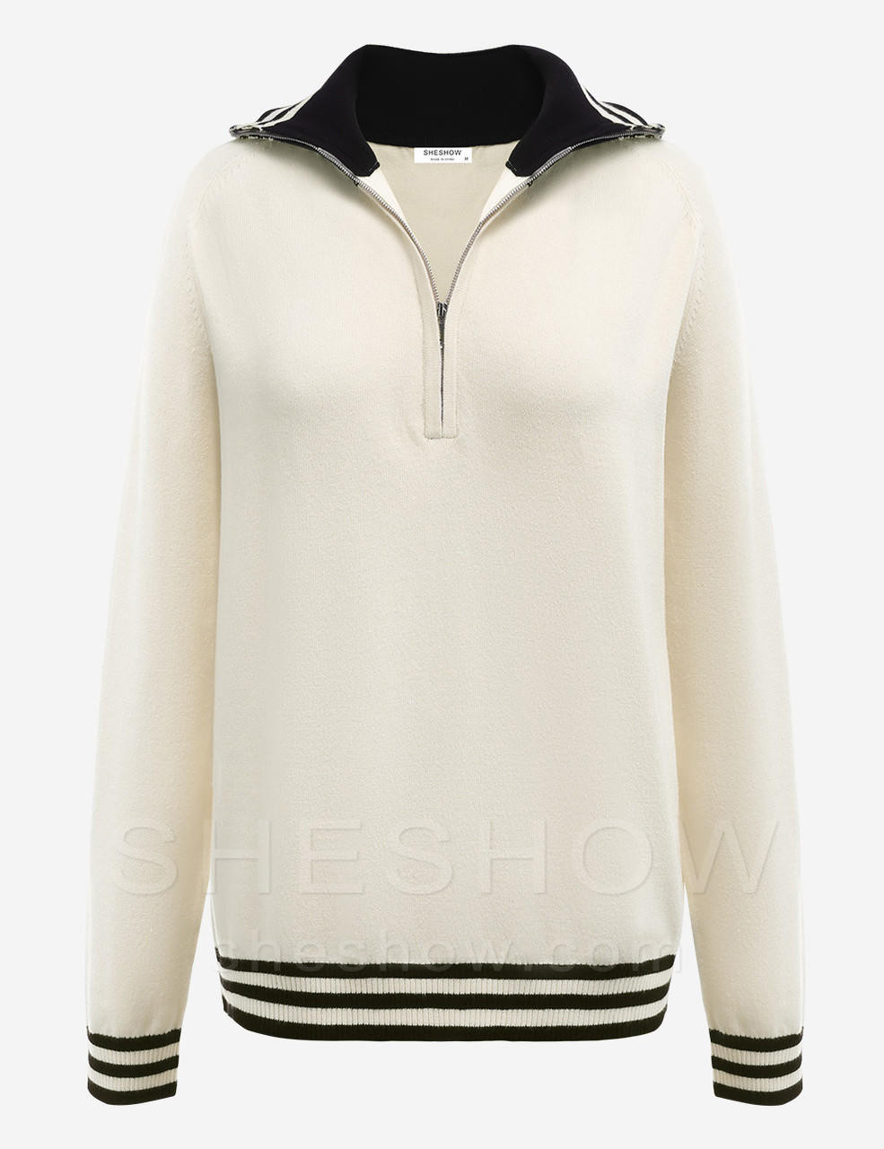 sheshow Half Zip Turtleneck Sport Loose Sweater For Women 