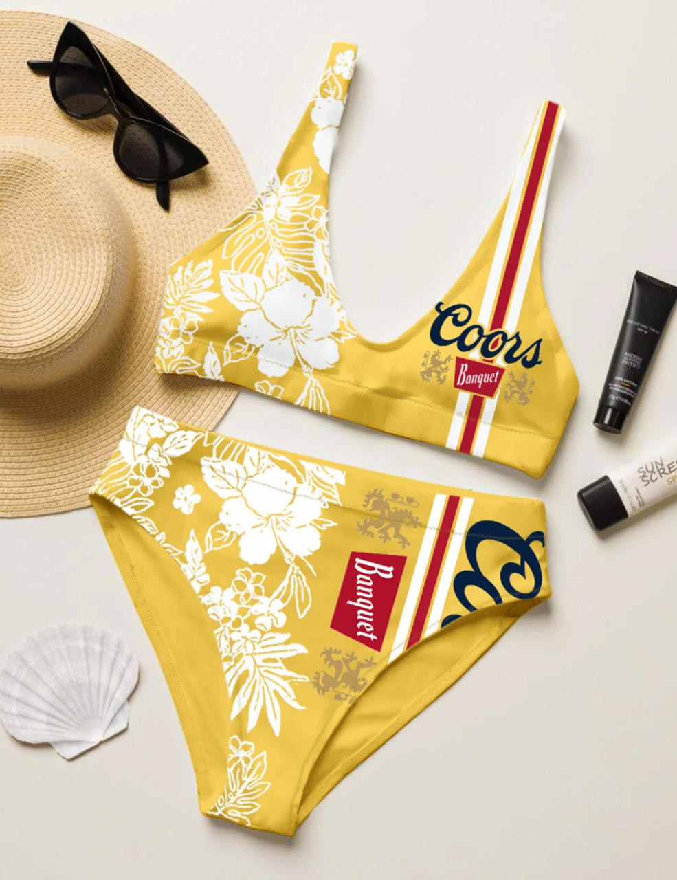 Coors Banquet Summer Floral Blend Striped TwoPiece Bikini Set