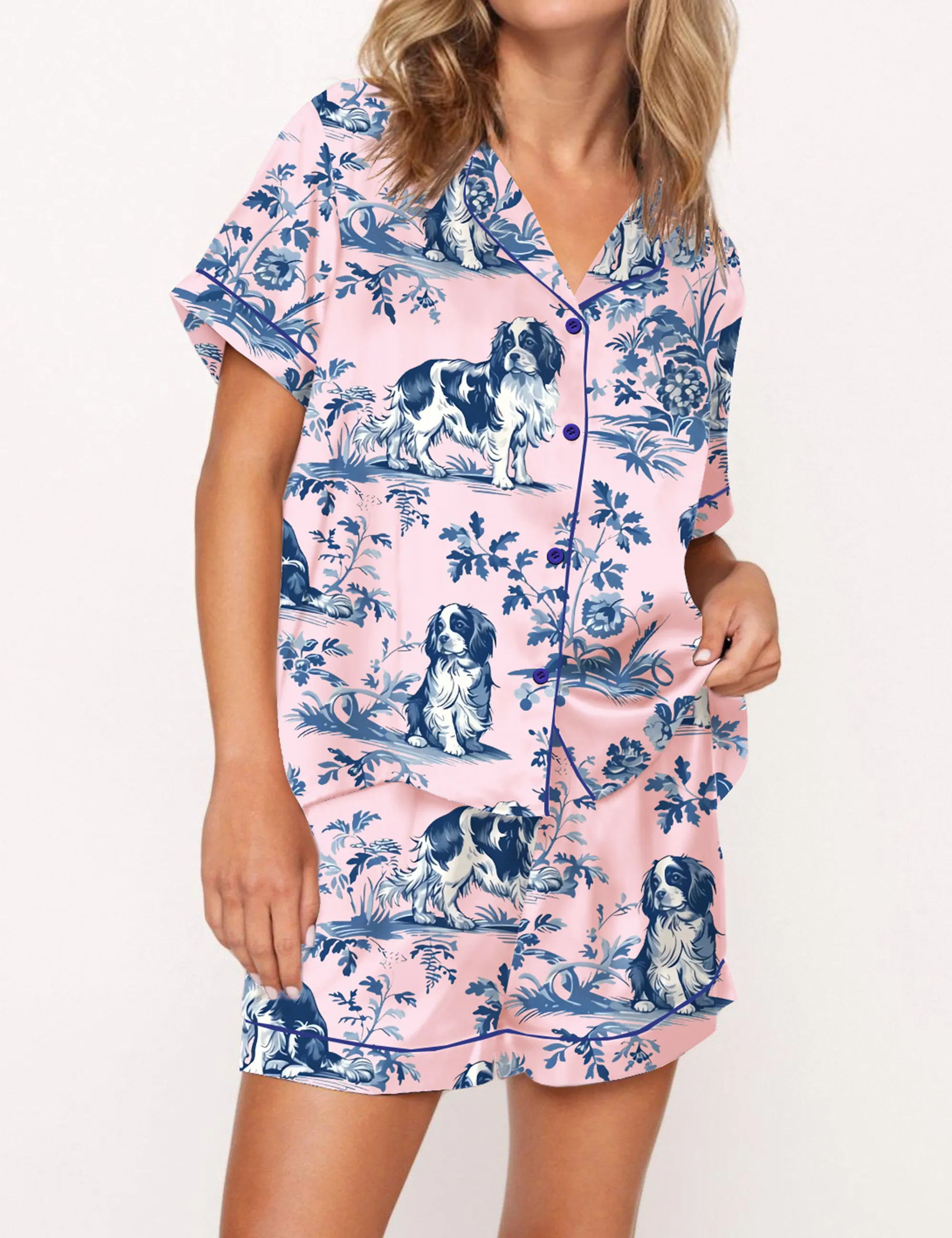 Cavalier King Charles Spaniel Silky Satin Pajama Set For Women