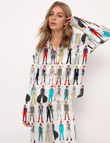 David Bowie Silky Satin Pajama Set For Women