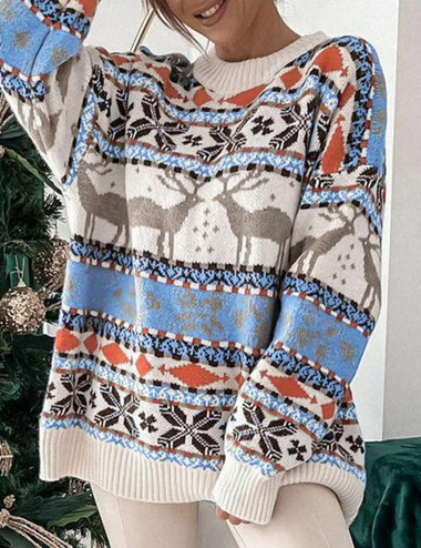  Christmas Elk Themed Knit Sweater For Women 