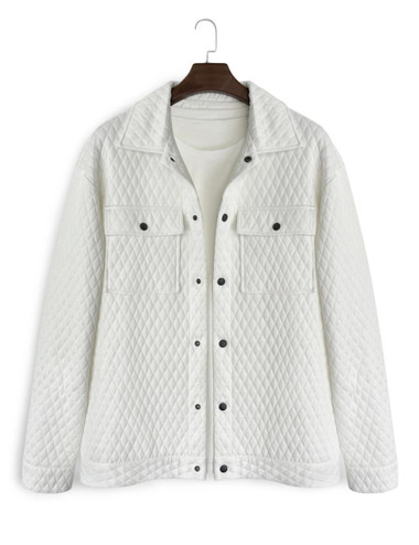  Solid Color Diamond Check Collared Pocket Detail Coat For Men 