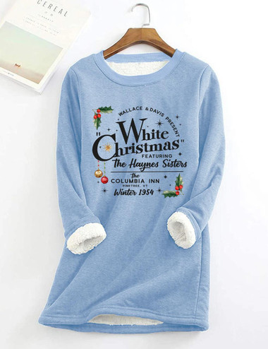  Musical Movie White Christmas Fuzzy Long Sweatshirt For Women 
