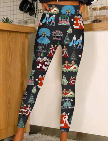  White Christmas High Waist Leggings For Women 