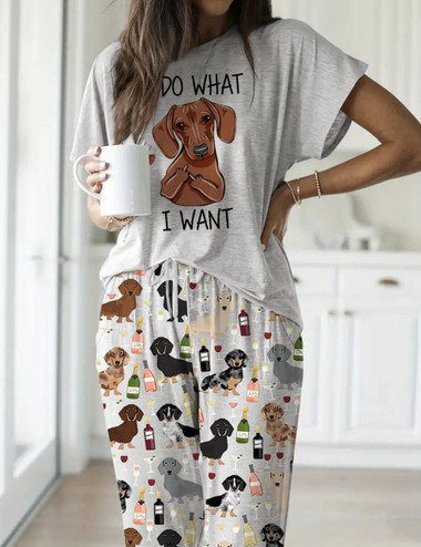  Dachshund Wine Casual Pajama Set For Women 