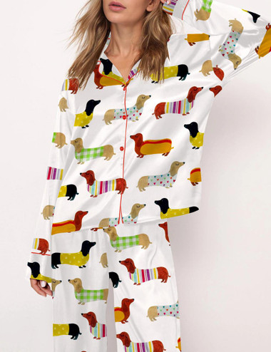  Cute Dachshund Satin Pajama Set For Women 