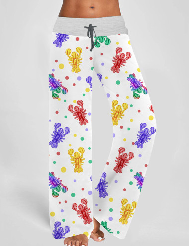Mardi Gras Crawfish Contrast Wide Leg Pants For Women