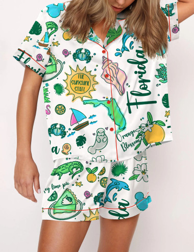 Florida Hand Satin Pajama Set For Women