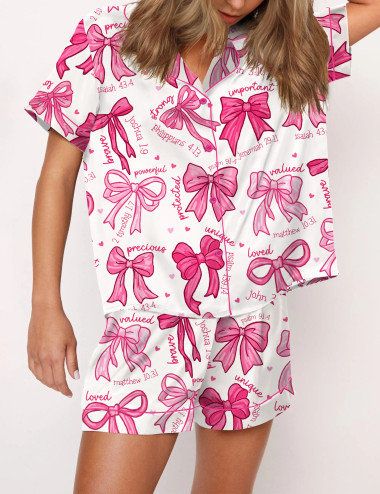 Christian Coquette Bows Satin Pajama Set For Women