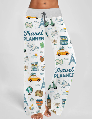 Travel Planner Contrast Wide Leg Pants For Women