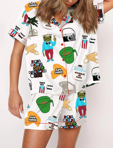 Baile Inolvidable Puerto Rico Silky Satin Pajama Set For Women