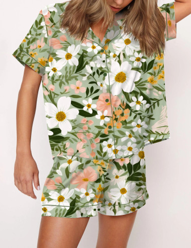 Floral Satin Pajama Set For Women