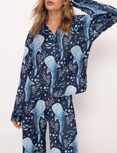 Whale Shark Satin Pajama Set For Women