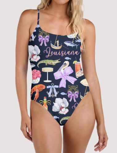 Louisiana Preppy Spaghetti Straps One Piece Swimsuit For Women