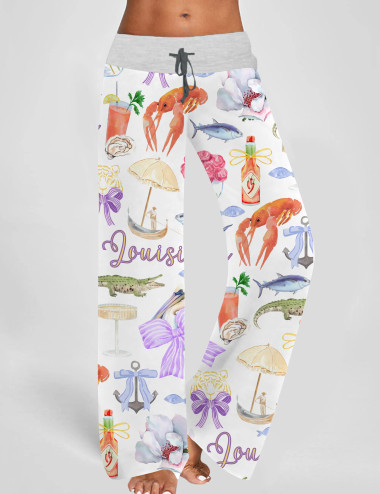 Louisiana Preppy Contrast Wide Leg Pants For Women