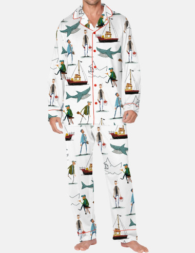 Shark Silky Satin Pajama Set For Men