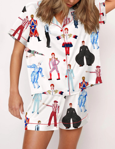 Rock Star Print Silky Satin Pajama Set For Women