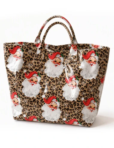 Retro Vintage Santa Leopard PVC Tote Bag