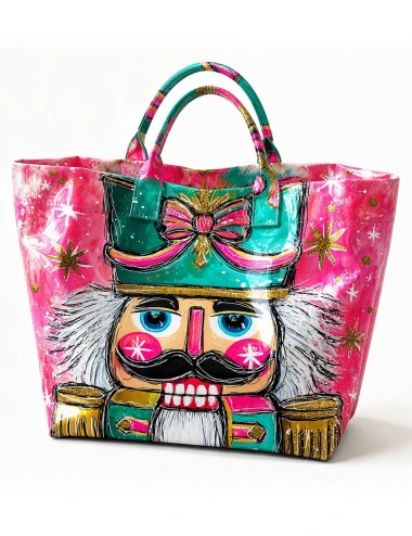 Preppy Brushstroke Glitter Nutcracker PVC Tote Bag