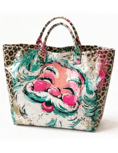 Leopard Glitter Christmas Santa PVC Tote Bag