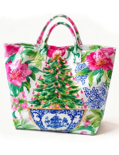 Chinoiserie Christmas Tree PVC Tote Bag