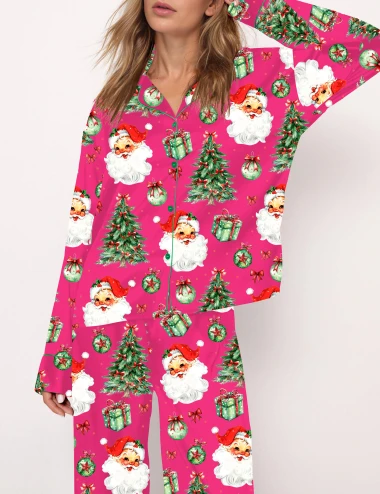 Christmas Holiday Silky Satin Pajama Set For Women