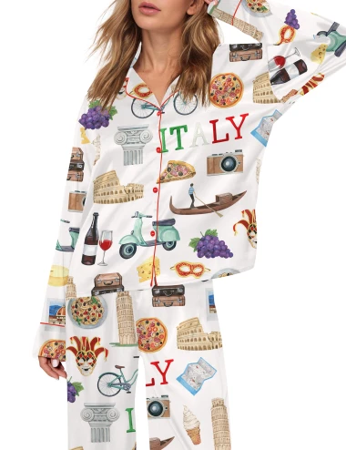 Italy Travel  Silky Satin Pajama Set For Women