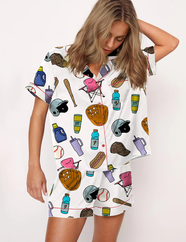 Baseball Mom Satin Pajama Set For Women