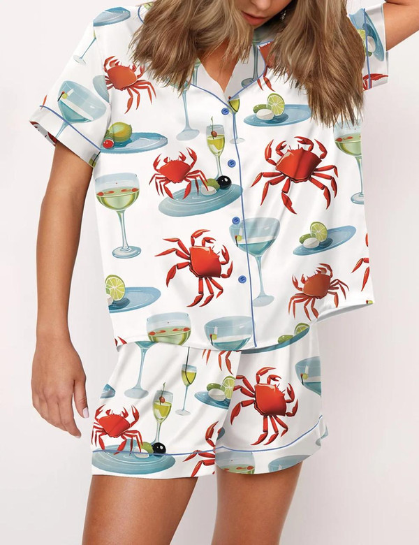  Crab And Martini Satin Pajama Set 