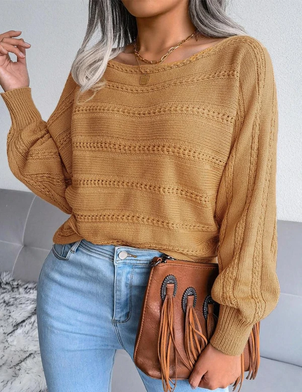  Loose Bat Lantern Sleeve Hollow Sweater 