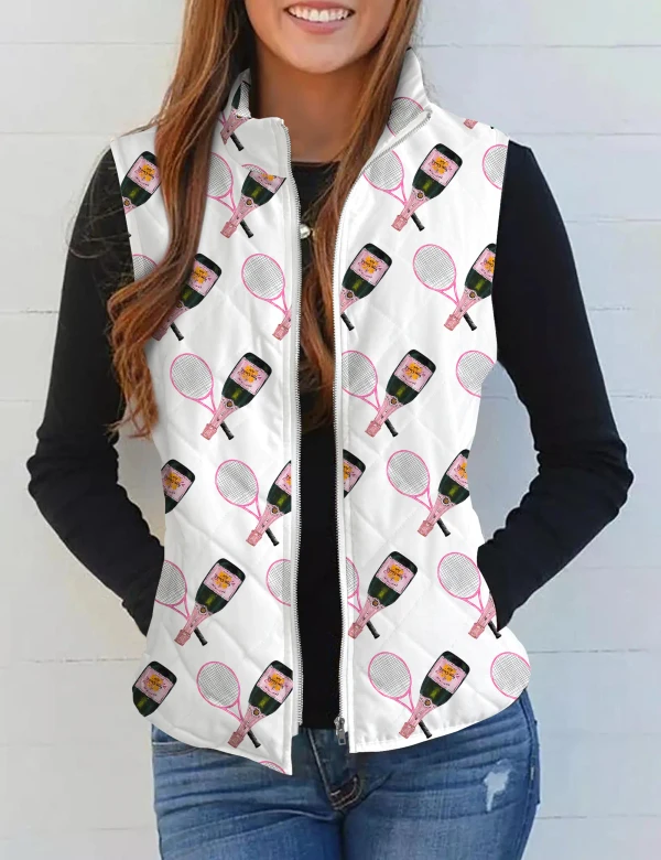 Tennis Racquet And Bottles Quilted Vest For Women