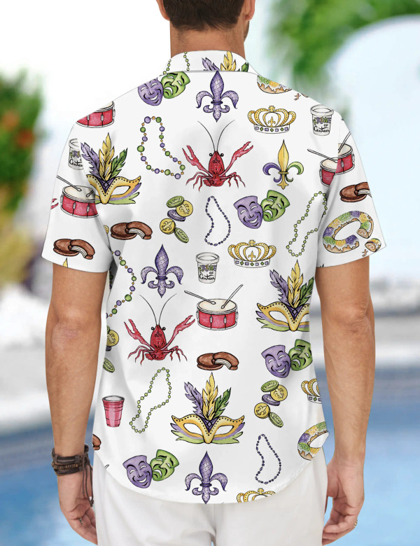 Mardi Gras Beads King Cake Crawfish Shirt For Men