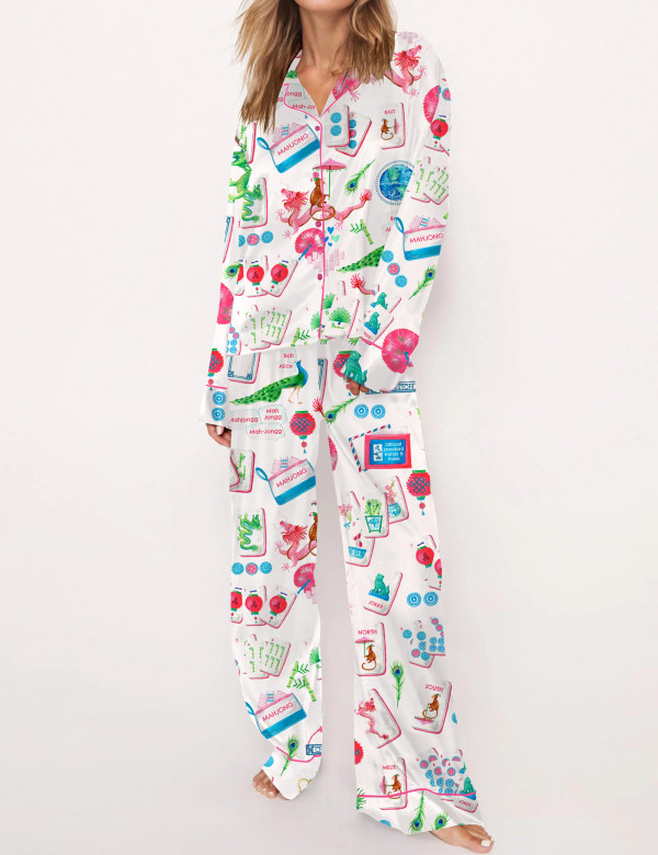 新品未開封パジャマムーン　じんまく　pajamamoon Chinoiserie Mahjong Silky Satin Pajama Set For Women
