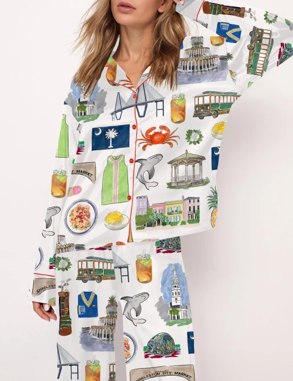 Charleston Travel Silky Satin Pajama Set For Women