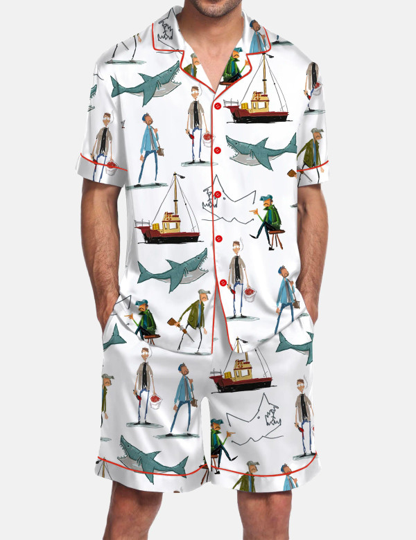 Shark Silky Satin Pajama Set For Men