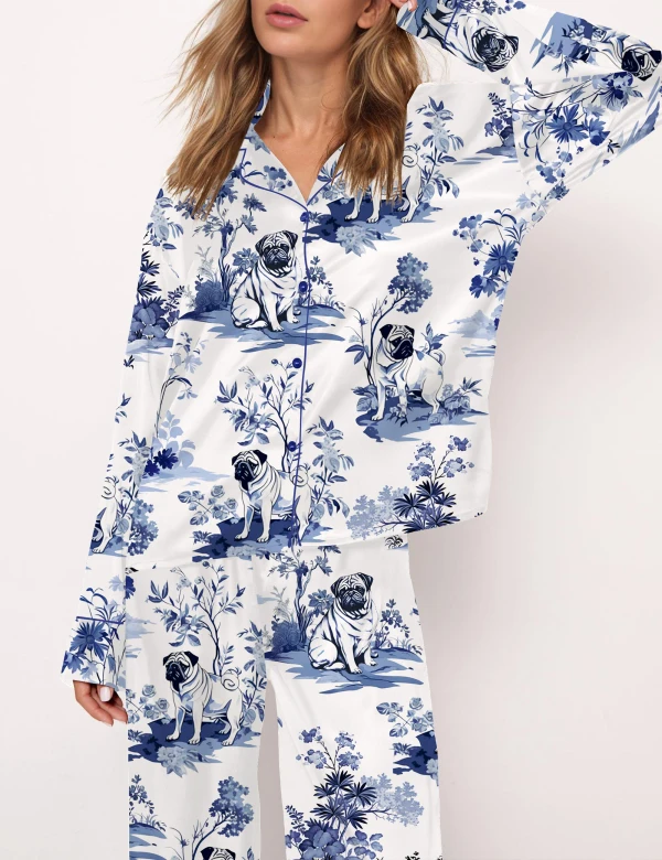 Pug Silky Satin Pajama Set For Women