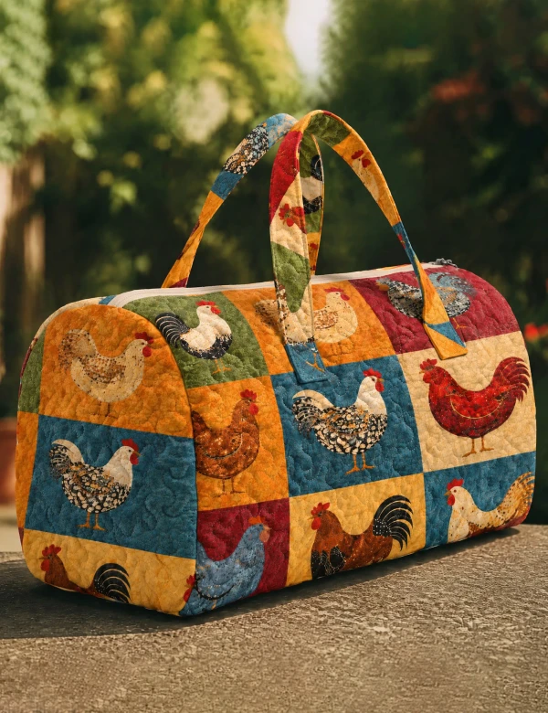 Chicken Hippie Quilted Duffle Bag