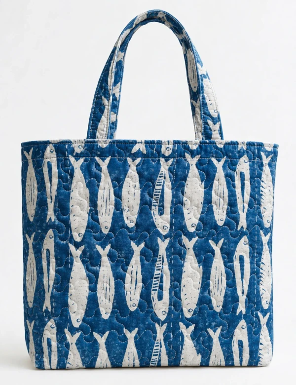 Fish Print Quilted Tote Bag