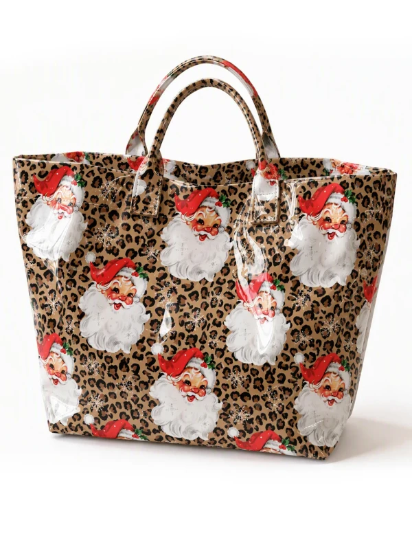 Retro Vintage Santa Leopard PVC Tote Bag