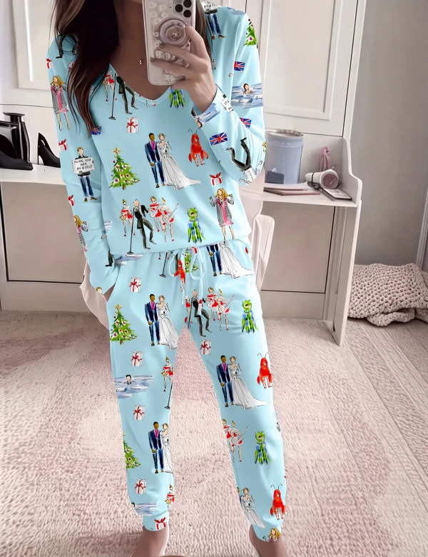 Love Actually Christmas Long Short Soft Casual Pajama Set For Women