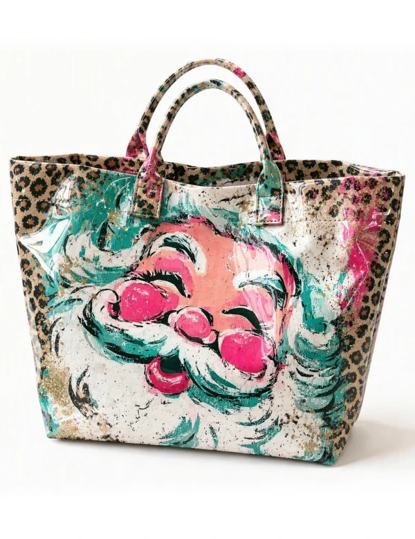 Leopard Glitter Christmas Santa PVC Tote Bag