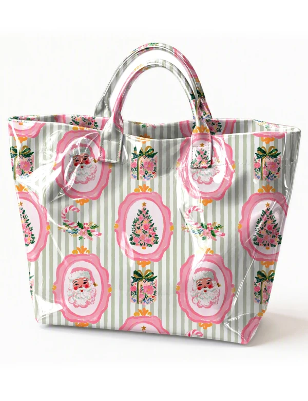 Pink Vintage Christmas PVC Tote Bag