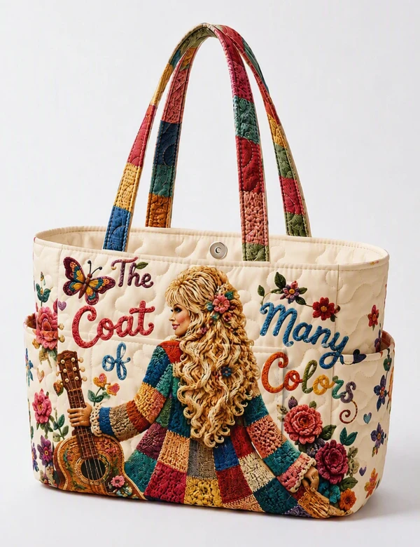 Coat Of Many Colors Multiple Pockets Quilted Tote Bag
