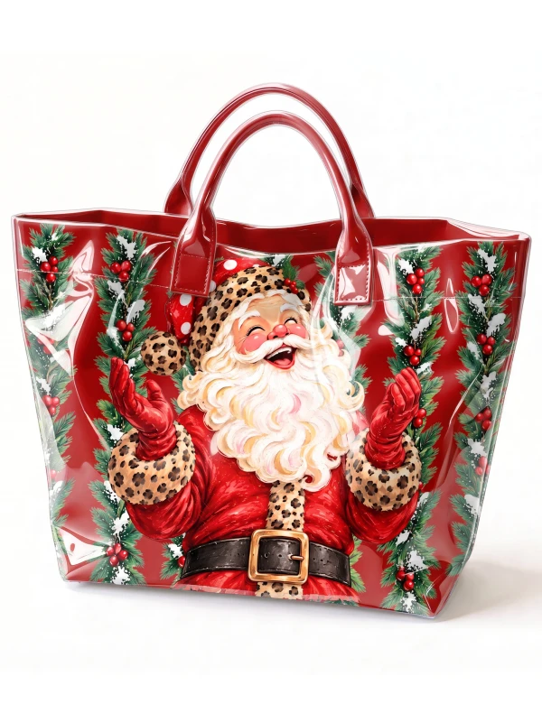 Stripes Retro Santa Christmas PVC Tote Bag