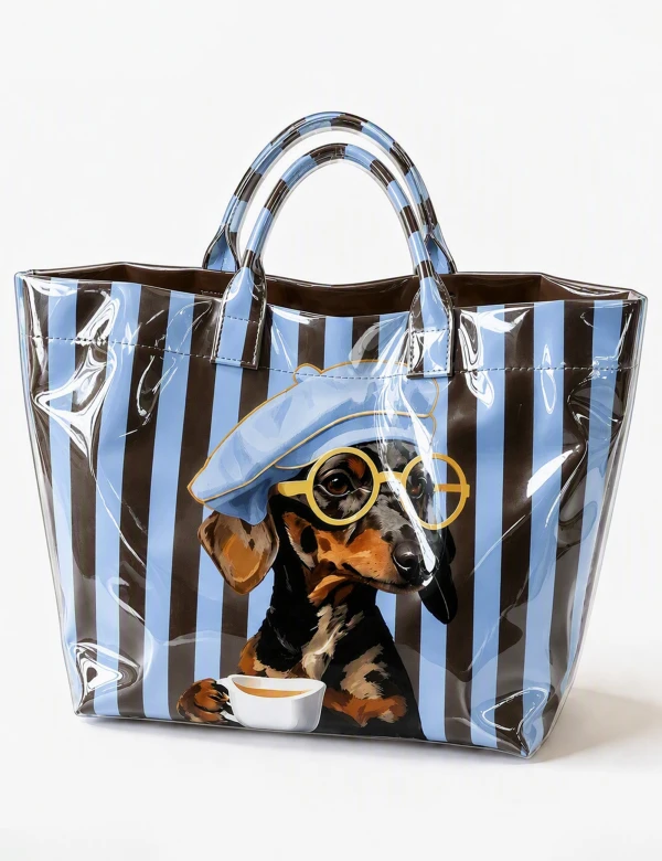 Striped Dachshund PVC Tote Bag