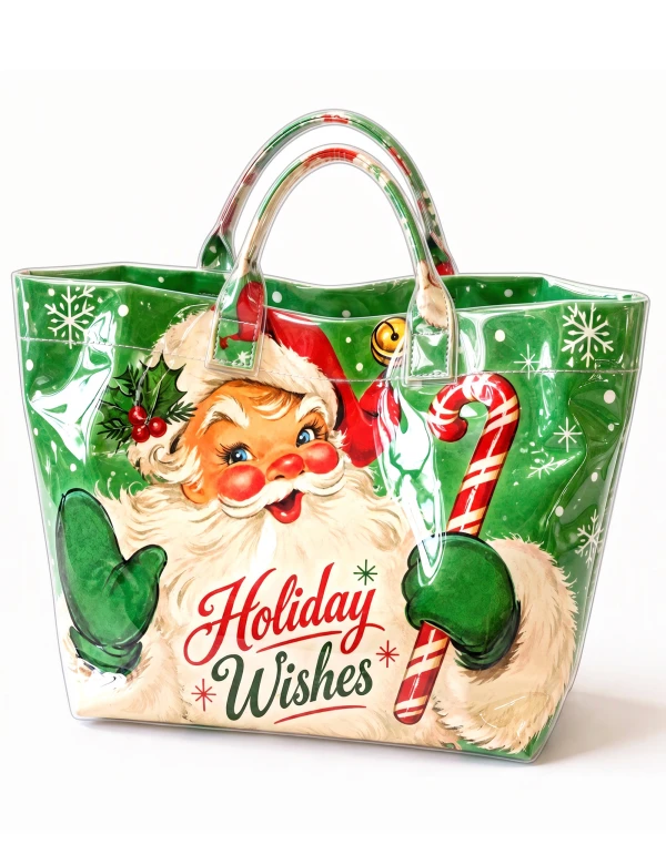 Retro Holiday Wishes Christmas PVC Tote Bag