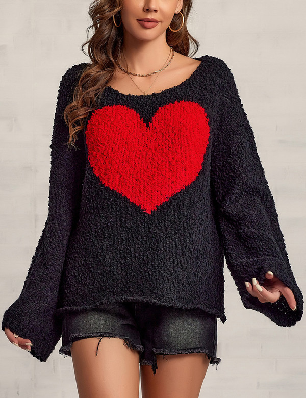 Valentine's Day Heart Popcorn Chenille Sweater