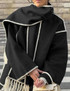  Oversized Button Front Contrast Trim Tassel Scarf Coat For Women 